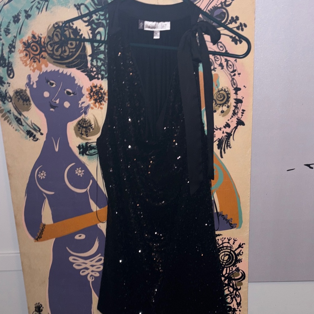 Jennifer Lopez Black Sequin Midi Dress